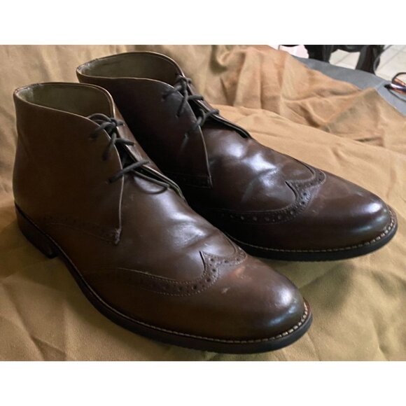 Stafford Mens Boots 9W Dix Chukka Wing Tip Brown Letaher Lace Up Classic - Picture 11 of 16